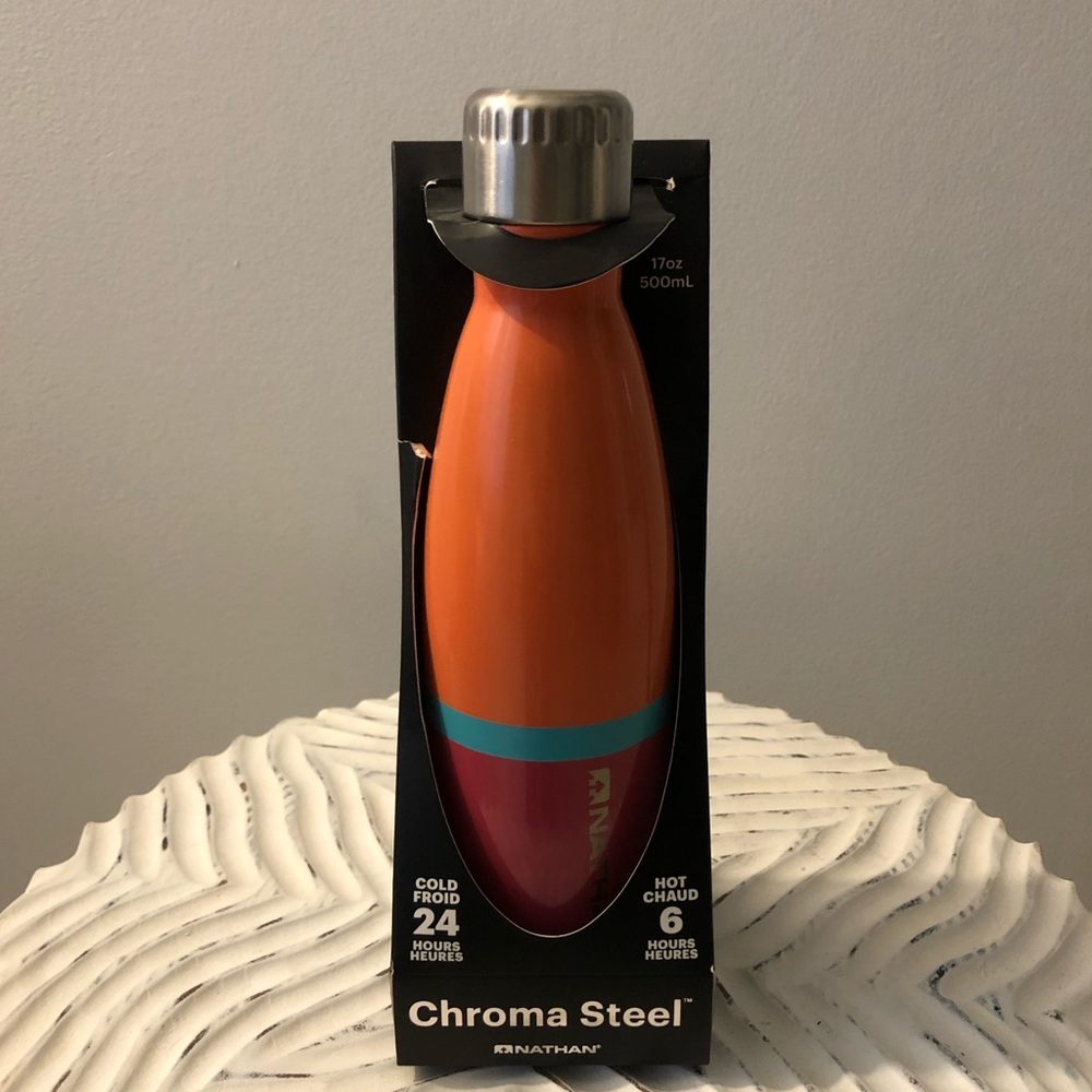Nathan Chroma Steel Ombre Water Bottle Insulated 17 oz Hot Cold Purple Orange